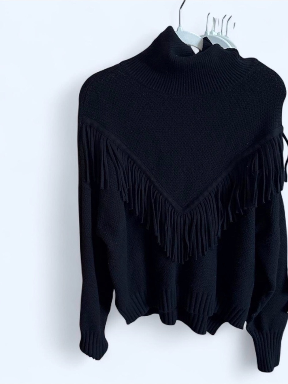 Black Western Fringe Turtleneck Sweater